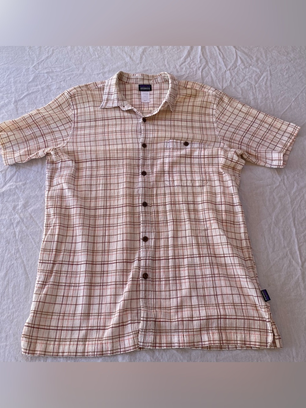 Patagonia Organic Cotton Plaid Short Sleeve Button Up Shirt Mens Large